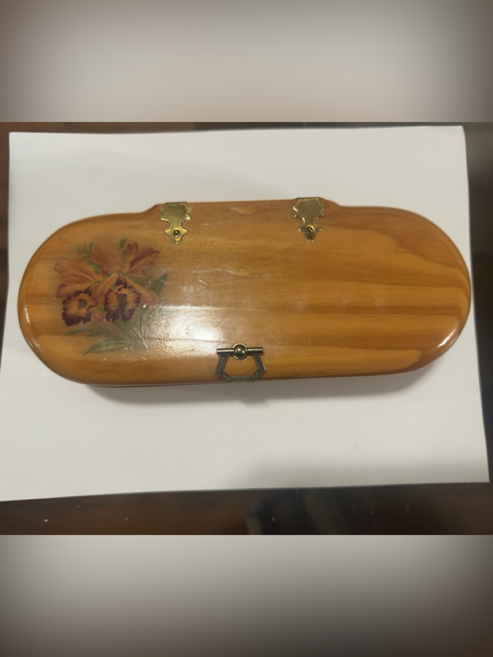 Wooden Floral Jewellery Box - Brown